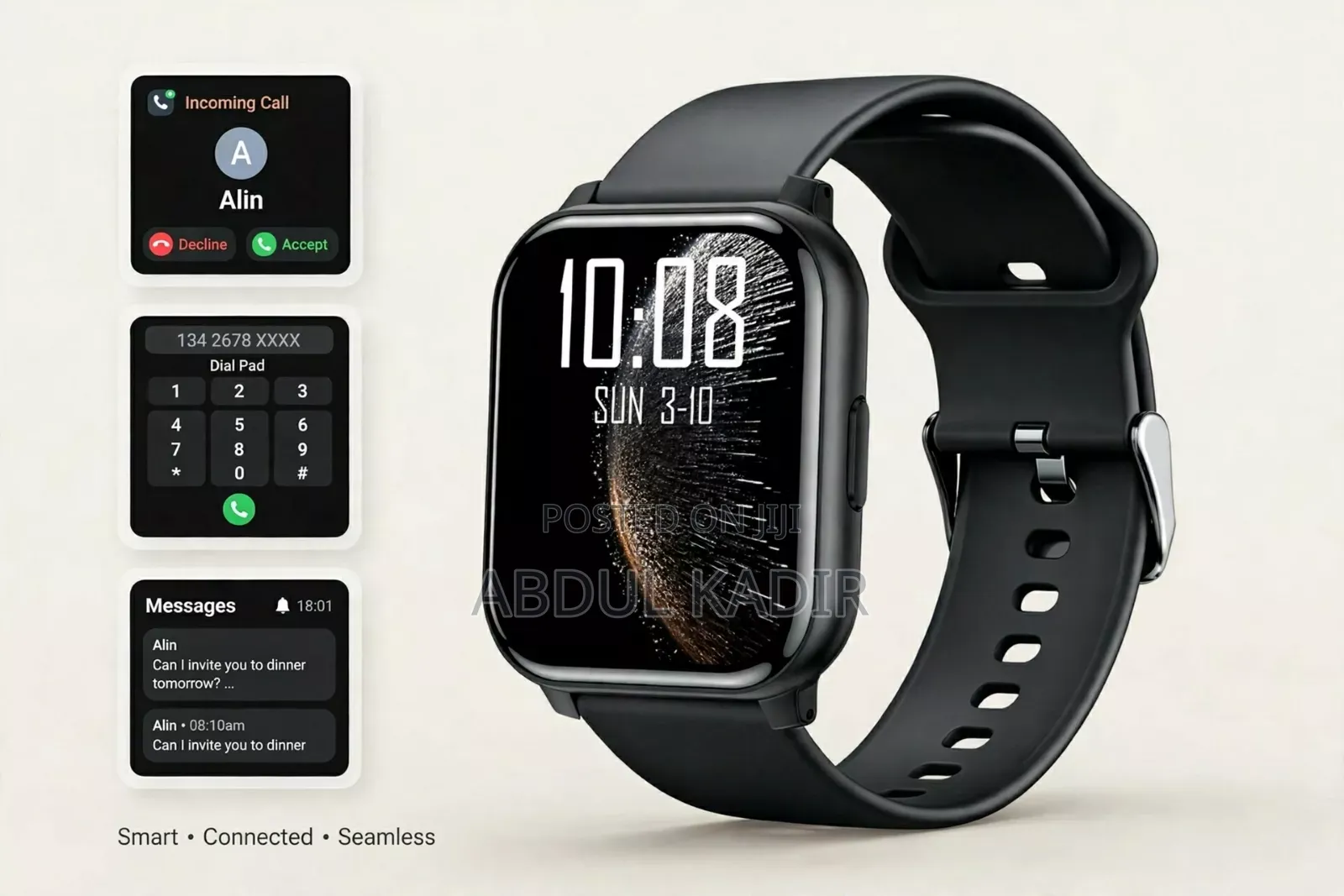 Smartwatch Black Edition - Bluetooth Call - Message Alert