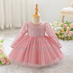 Baby Girls' Lace Dress With Long Sleeves and Tulle Skirt