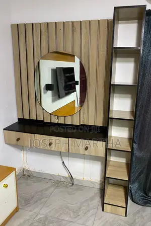 Makeup Dresser With Tall Display Shelf