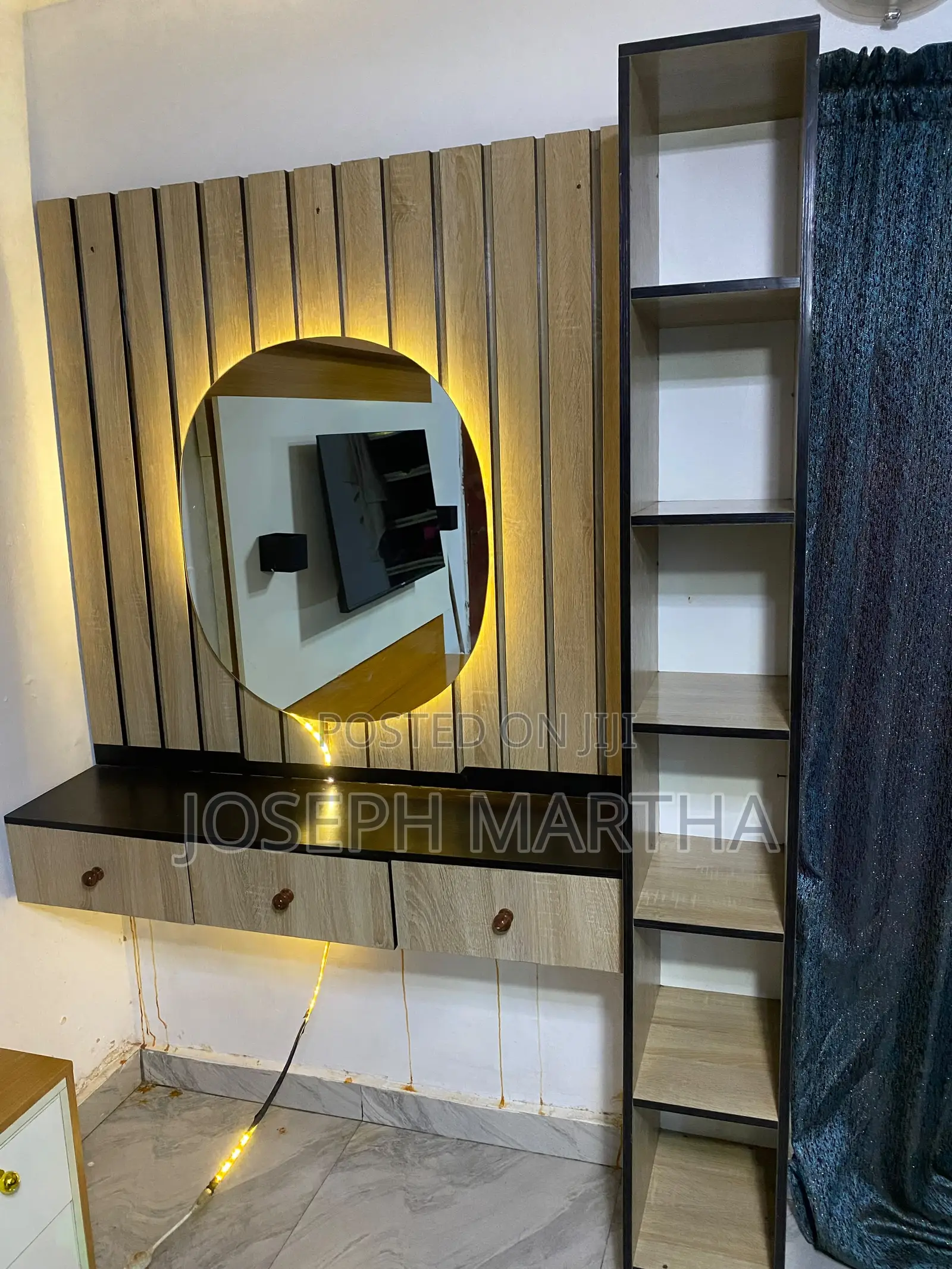 Makeup Dresser With Tall Display Shelf