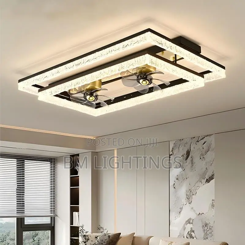 800MM Rectangular Crystal Double Fan - Modern LED Ceiling Light