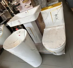 One-Piece Water Closet With Gold Design