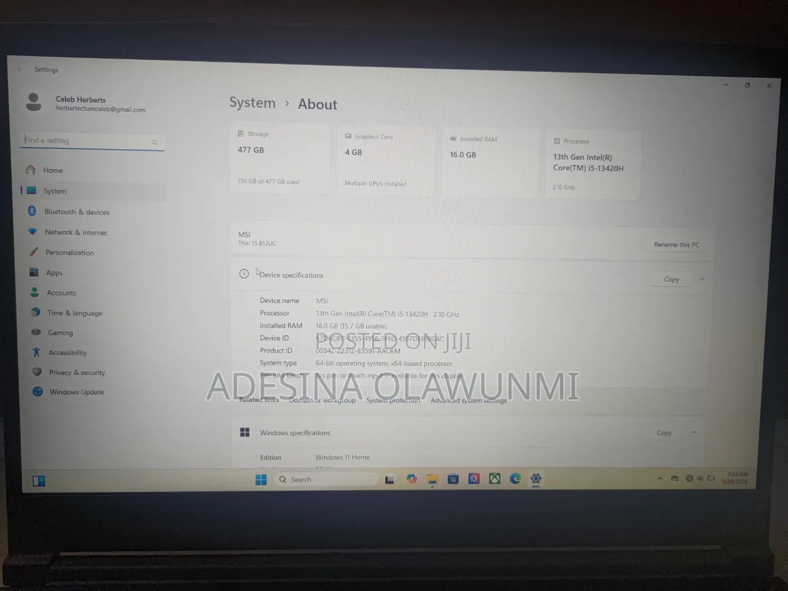 Laptop MSI GF65 Thin 10UE 16GB Intel Core i5 SSD 512GB