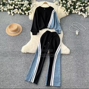 Women Black Blue Jeans Mix Joggers Set
