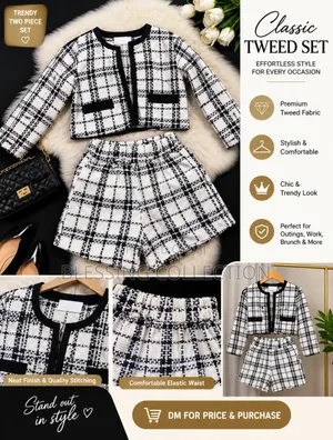 Trendy Black & White Tweed 2-Piece Outfit for Girls (Age 2-6m)
