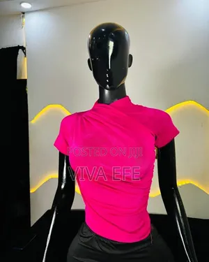 Pink Ruched High Neck Baddie Top - S/M/L - Benin Delivery