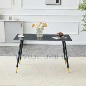 Rectangular Dining Table Featuring a White Faux-Marble