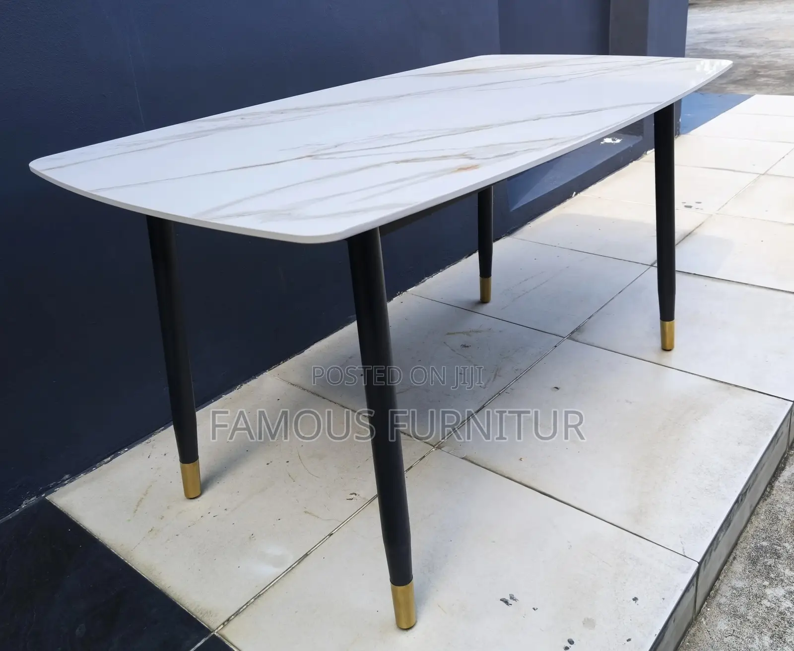 Rectangular Dining Table Featuring a White Faux-Marble