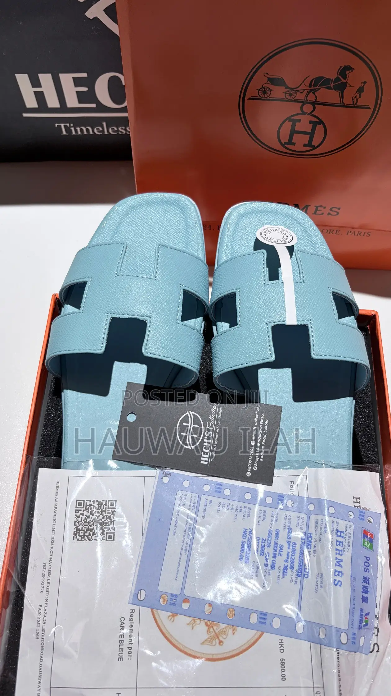 Blue Hermes Slippers