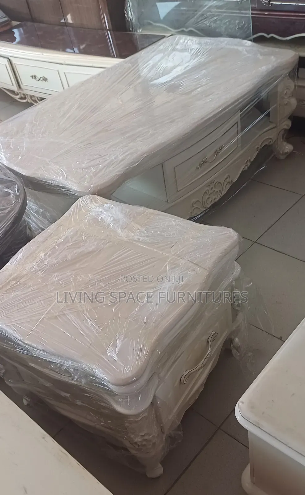 Executive Royal Marble Top Center Table With 2 Side Tables