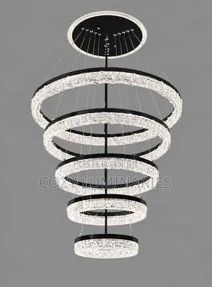 5-Ring Crystal LED Chandelier 600mm | Staircase & Foyer Pendant