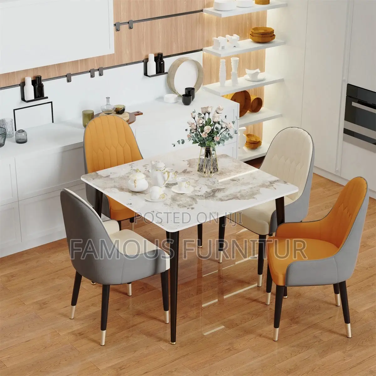 Modern 4-Seater Square Dining Set With a White Marble-