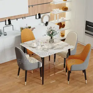 Modern 4-Seater Square Dining Set With a White Marble-