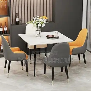 Modern 4-Seater Square Dining Set With a White Marble-