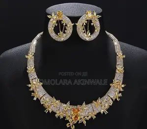 Luxury Gold & Orange Statement Jewelry Set | Necklace & Earrings