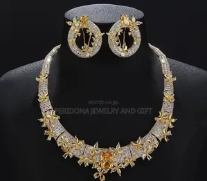 Luxury Gold & Orange Statement Jewelry Set | Necklace & Earrings