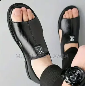 Men’s Leather Palm Slippers Black & White Size 42-45