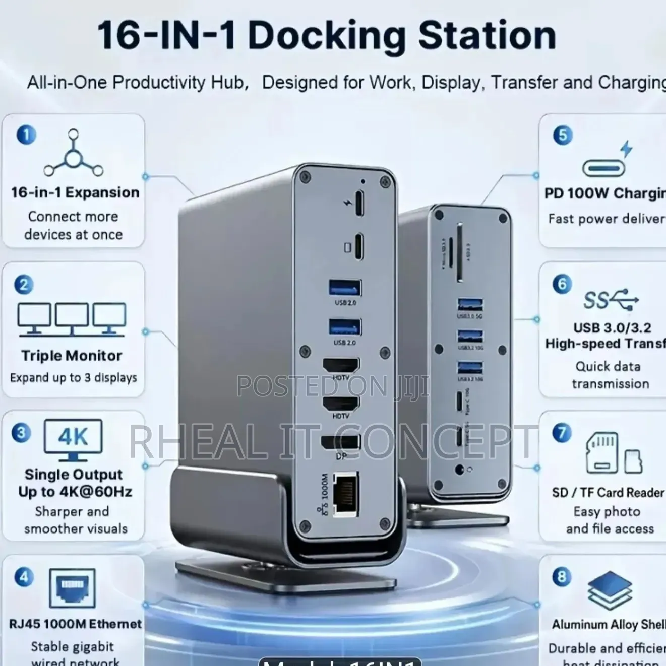 16 in 1 Type C Dock Station With Gigabit Port