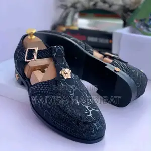 Men's Luxury Versace Monk StrapShoe Black Floral Embossed Top Quality