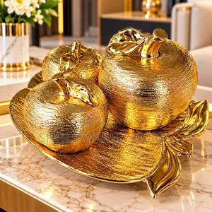 Golden Apple Decor - 3pcs With Tray