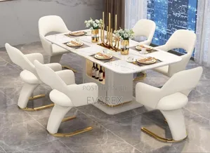 Exotic Dining Set of 6 Chairs. Milk/Gold