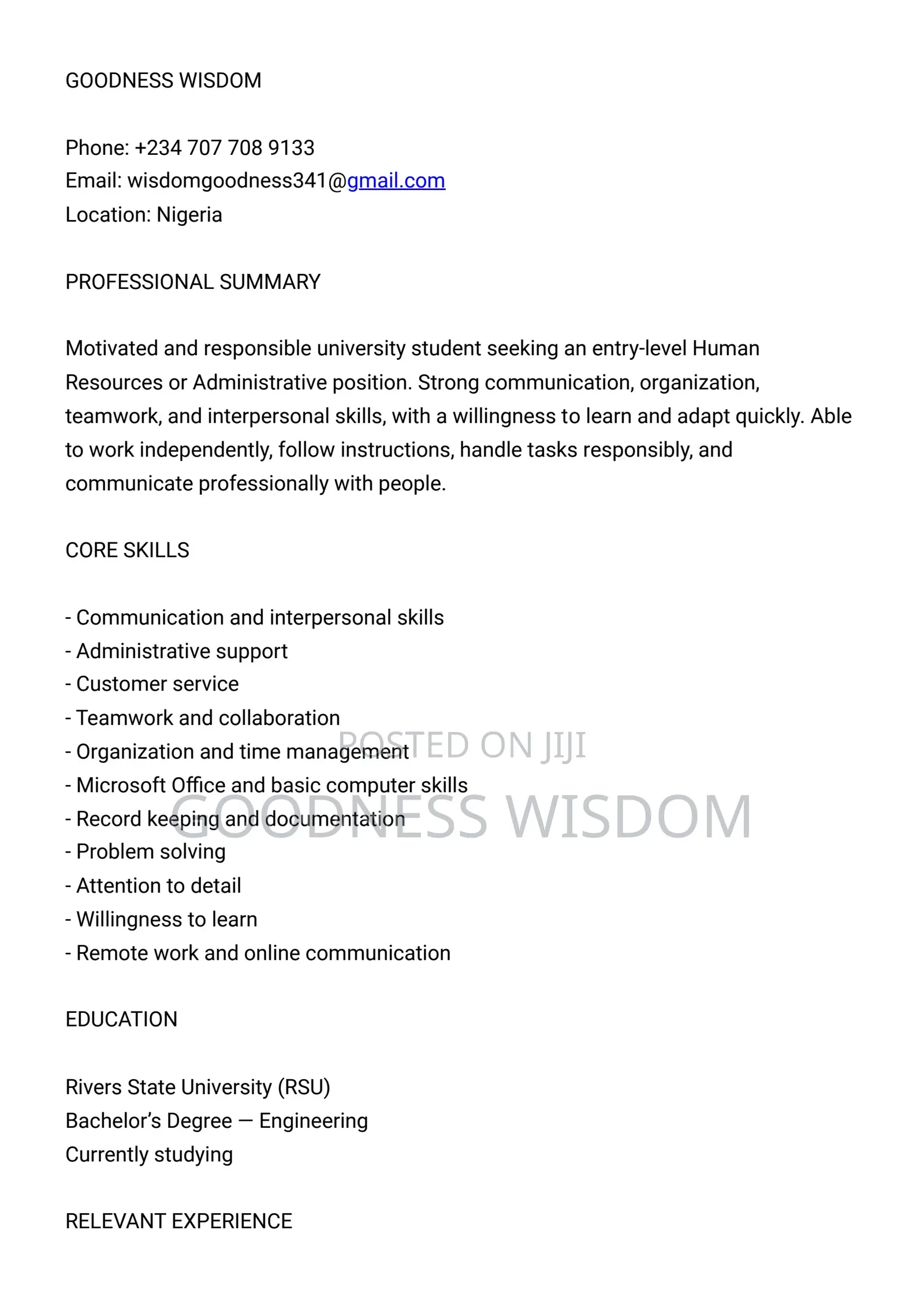 Human Resources CV