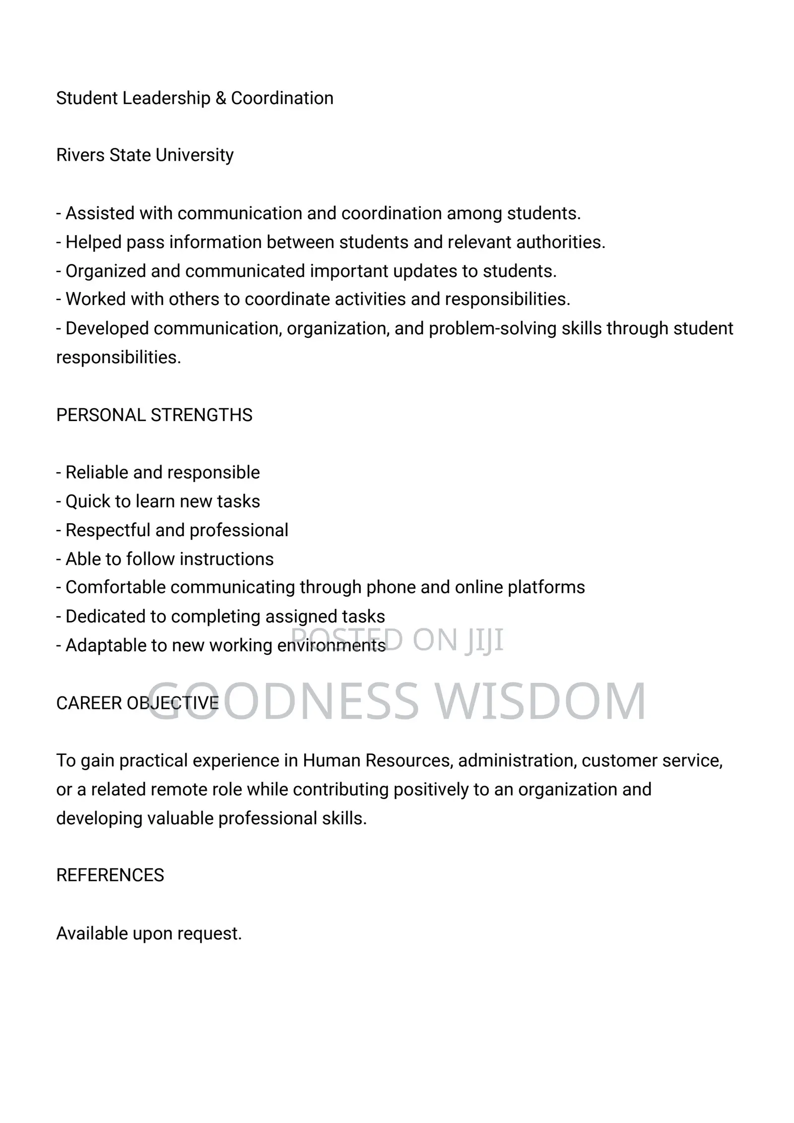 Human Resources CV