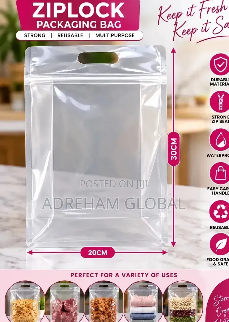 12pc Reusable Flat Bottom Gusset Ziplock Storage/Packaging Bag,30*20cm