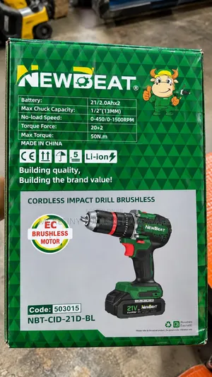 NEWBEAT 21V Brushless Cordless Impact Drill – 2 Batteries