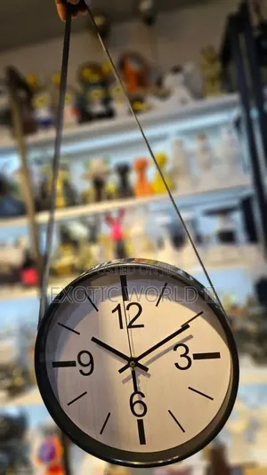 Modern Hanging Wall Clock With Leather Strap, Black or White