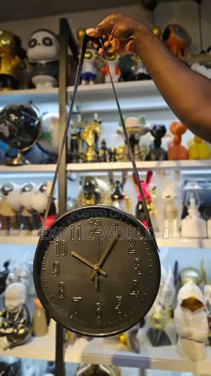 Modern Hanging Wall Clock With Leather Strap, Black or White
