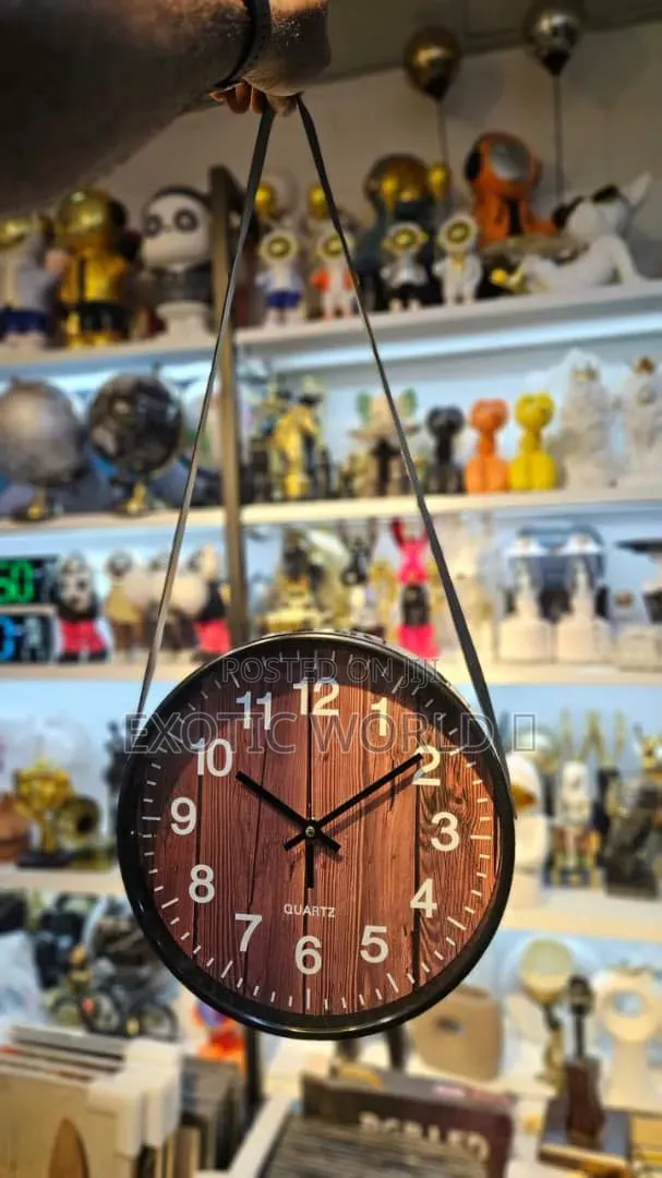 Modern Hanging Wall Clock With Leather Strap, Black or White