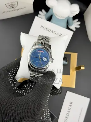 Poedagar Day-Date Luxury Watch - Green Dial Silver Chain