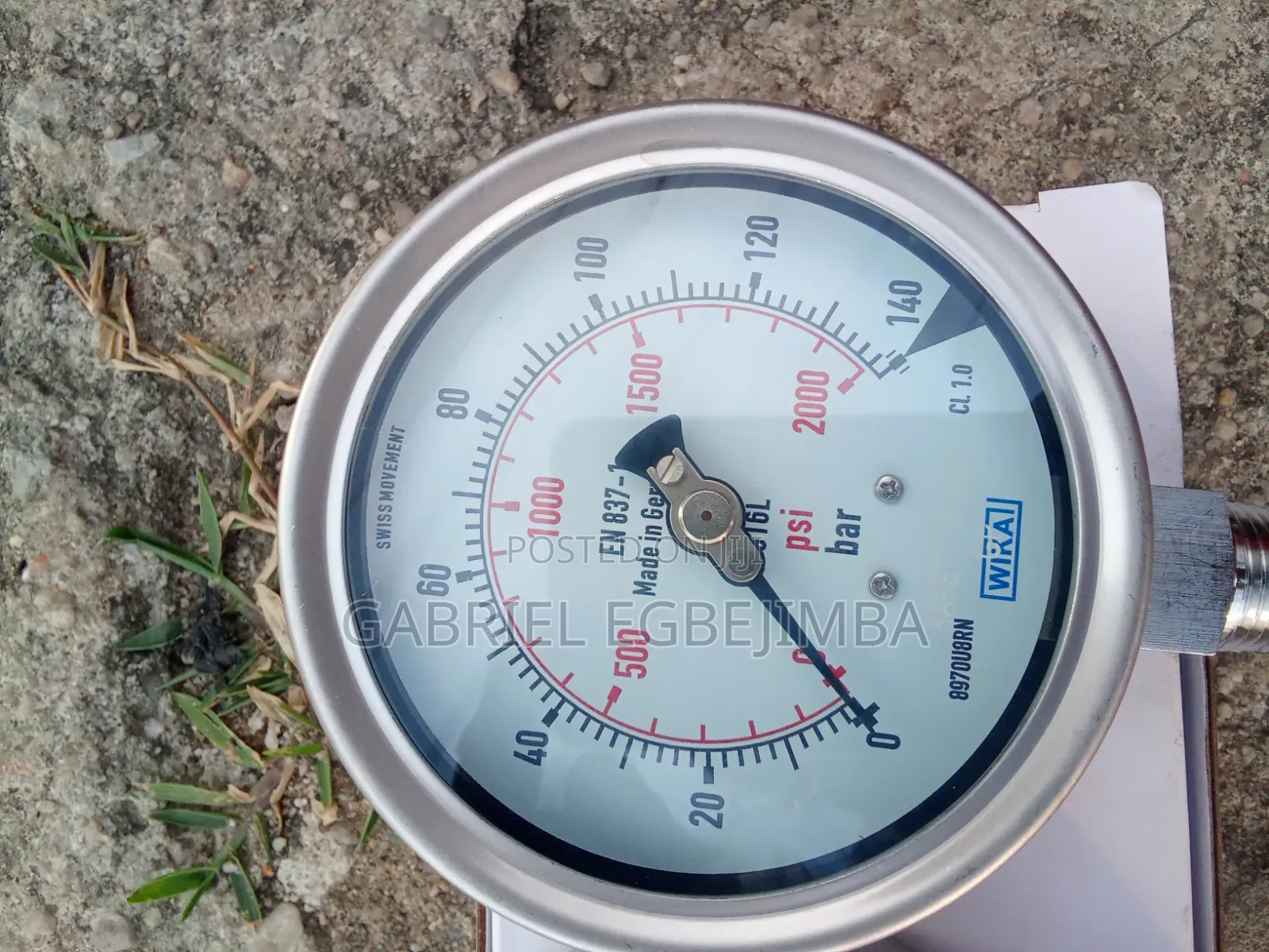 O to 1000 Psi Pressure Gauge