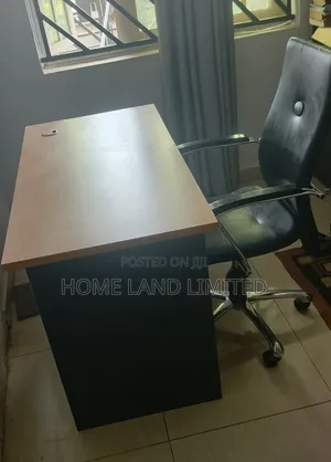 Complete Office Set: High-Back Leather Swivel Chair & Wooden Desk