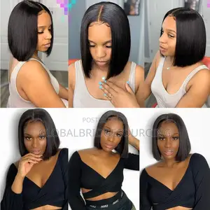 American Women's Short Straight Hair Micro Curly Bobo Head Wig
