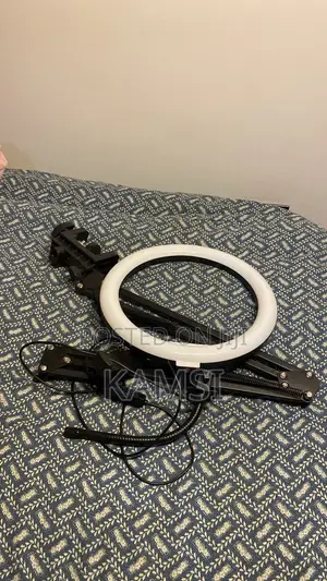 Desktop Clamp-on LED Ring Light With Suspension Boom Scissor Arm