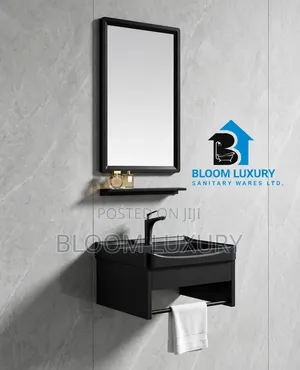 Matte Black Wash Hand Basin and Mirror
