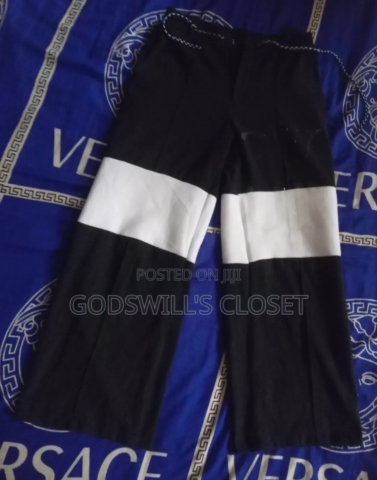 Men's Clean Black Track Trousers With White Knee Panel