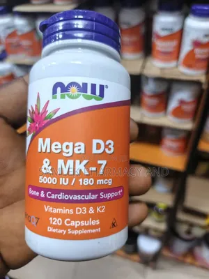 NOW Mega D-3 and MK-7, 5000 IU / 180 McG,vit D3-K2 120caps