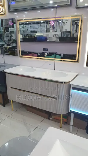 A Modern Double Bathroom Cabinet With LED 3Color Mirror