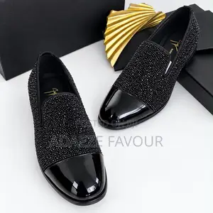 Men’s Black Rhinestone Slip-on Loafers