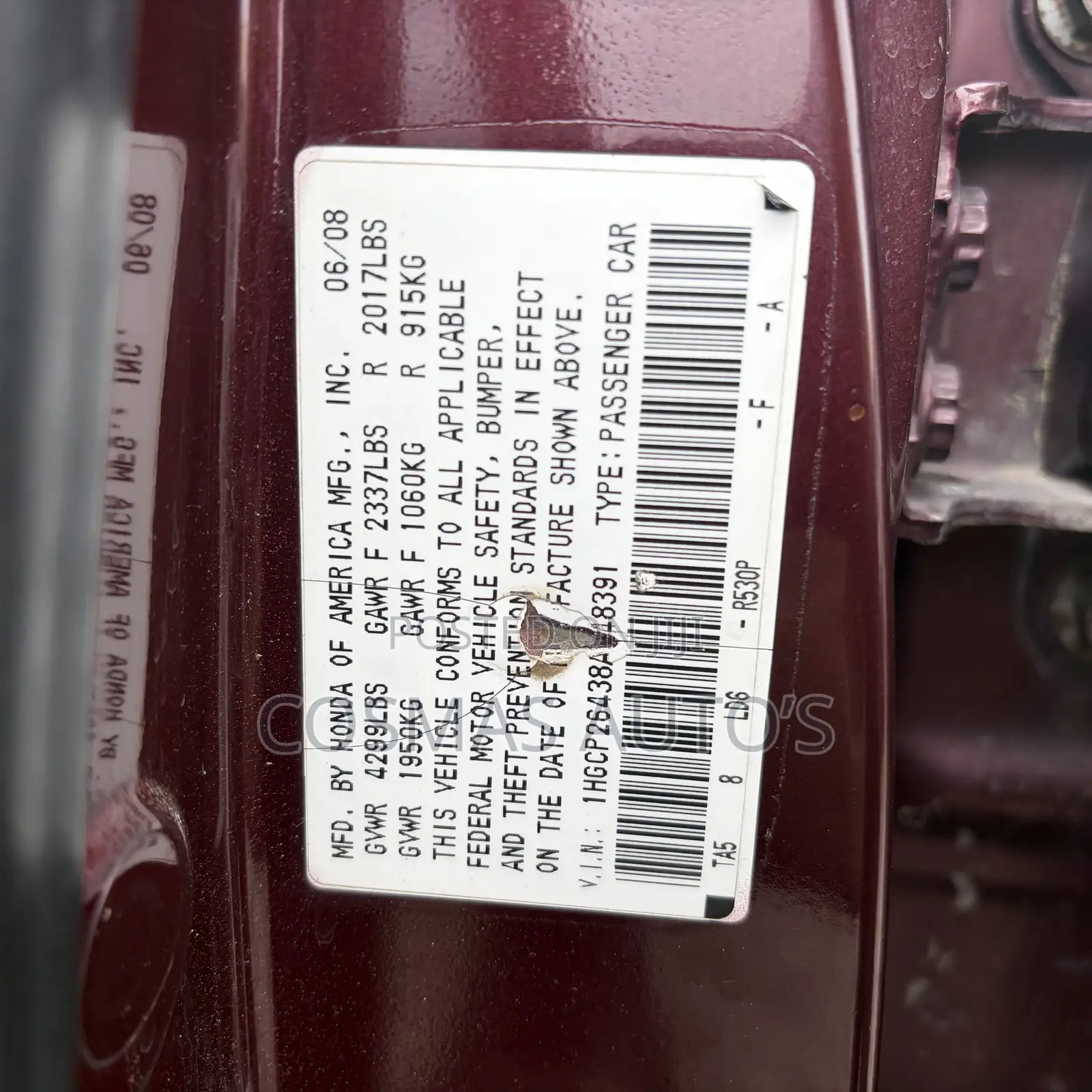 Honda Accord 2008 Red