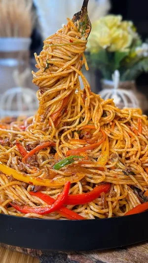 Hot Stir Fried Spaghetti With Chicken Mowe Delivery Call
