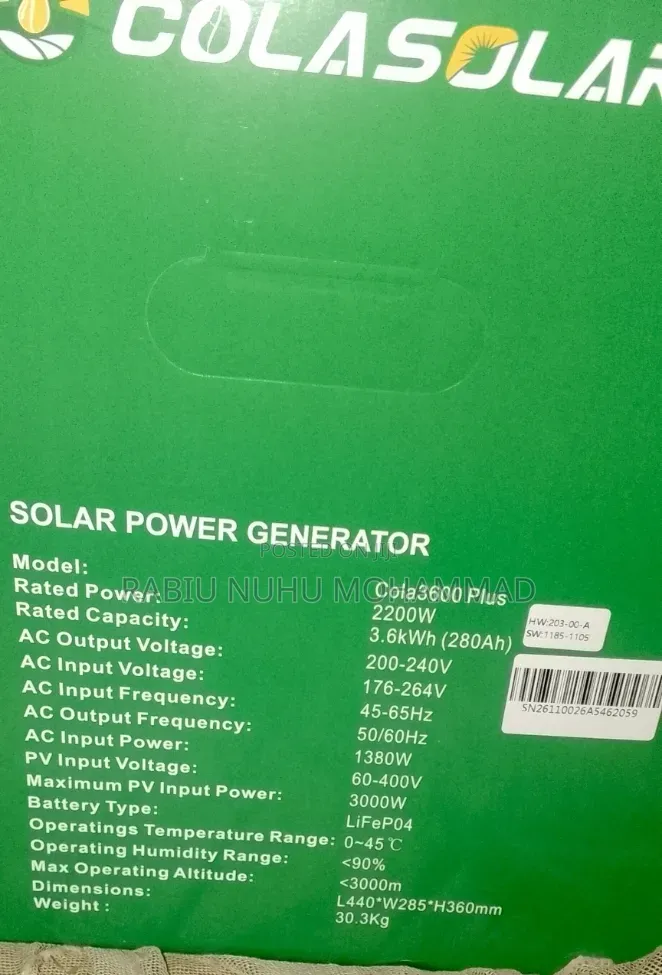 Solar Generator Cola 3600 Plus