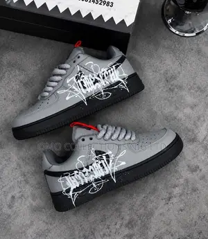 Nike Air Force Men’s Grey & Black Graffiti Print Sneakers–Fully Boxed