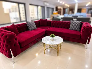 Maroon L-Shaped Sofa Set