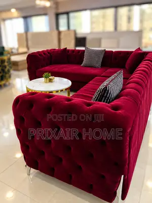 Maroon L-Shaped Sofa Set
