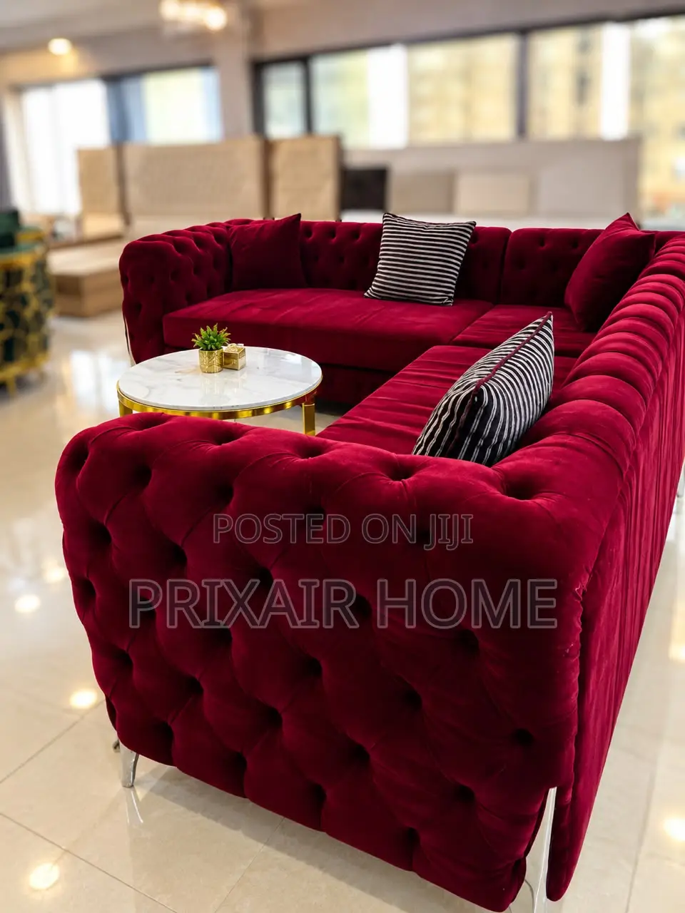 Maroon L-Shaped Sofa Set