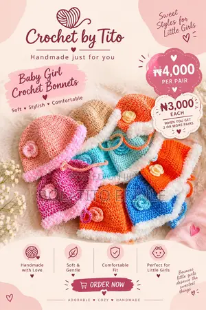 Handmade Crochet Baby Girl Caps – 6–12 Months